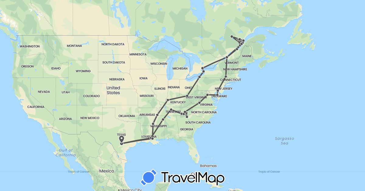 TravelMap itinerary: driving, motorbike in Canada, United States (North America)
